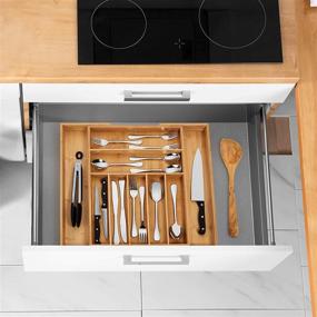 img 1 attached to 🍽️ Expandable Bamboo Silverware Organizer - Perfect Size Kitchen Drawer Organizer and Utensil Tray with Dividers for Flatware and Kitchen Utensils (7-9 Slots) (Natural)