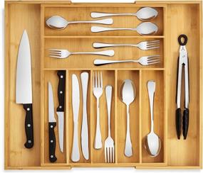 img 4 attached to 🍽️ Expandable Bamboo Silverware Organizer - Perfect Size Kitchen Drawer Organizer and Utensil Tray with Dividers for Flatware and Kitchen Utensils (7-9 Slots) (Natural)