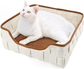 img 4 attached to 🐱 PrimePets 16" Indoor Cat Bed with Reversible Mat - Anti Slip, Washable Sleeping Bed for Small Breed Dogs, Cats & Animals - Square