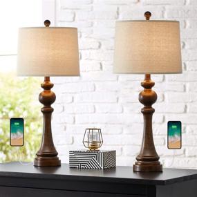 img 3 attached to OYEARS USB Table Lamp Set Of 2 For Living Room Resin 27 3/4&#34 Lighting & Ceiling Fans in Lamps & Shades