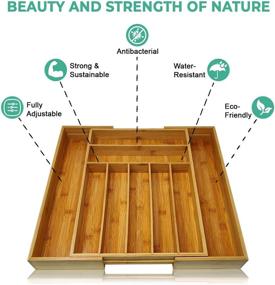 img 1 attached to 🗄️ 9 Section Expandable Bamboo Kitchen Drawer Organizer - Nature Gear Flatware Storage - Housewares - Bath & Vanity - Tool Utility Caddy Adjustable Tray