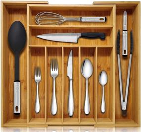 img 4 attached to 🗄️ 9 Section Expandable Bamboo Kitchen Drawer Organizer - Nature Gear Flatware Storage - Housewares - Bath & Vanity - Tool Utility Caddy Adjustable Tray