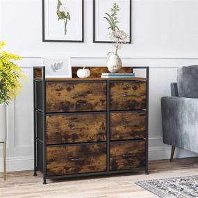 img 3 attached to 📦 SONGMICS 6-Drawer Dresser and Storage Chest with Fabric Drawers, Metal Frame and Handles, Rustic Brown/Black ULTS123B01