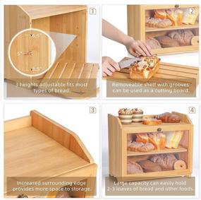 img 2 attached to 🍞 Efficiently Store & Display Your Bread with Yumkfoi Wall Mounted Bamboo Bread Box - Adjustable Two Layer Bin with Clear Windows (Self-Assembly)