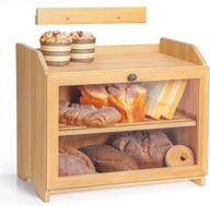 🍞 efficiently store & display your bread with yumkfoi wall mounted bamboo bread box - adjustable two layer bin with clear windows (self-assembly) логотип