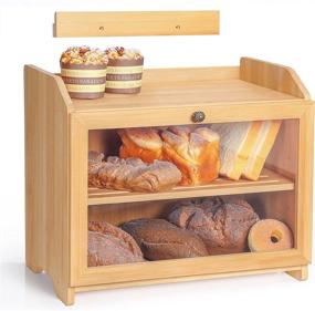 img 4 attached to 🍞 Efficiently Store & Display Your Bread with Yumkfoi Wall Mounted Bamboo Bread Box - Adjustable Two Layer Bin with Clear Windows (Self-Assembly)