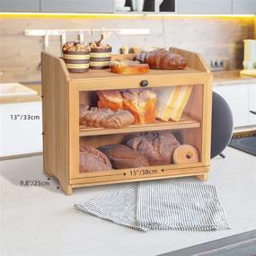 img 1 attached to 🍞 Efficiently Store & Display Your Bread with Yumkfoi Wall Mounted Bamboo Bread Box - Adjustable Two Layer Bin with Clear Windows (Self-Assembly)