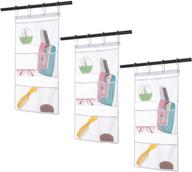 space-saving hanging mesh shower caddy organizer with 6 pockets, hanging fabric storage bag for shower curtain rod/liner hooks, bathroom door hanger, ideal for dorms, rvs, and kids bath toy organization, includes 4 rings logo