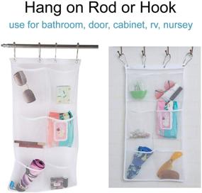 img 3 attached to Space-Saving Hanging Mesh Shower Caddy Organizer with 6 Pockets, Hanging Fabric Storage Bag for Shower Curtain Rod/Liner Hooks, Bathroom Door Hanger, Ideal for Dorms, RVs, and Kids Bath Toy Organization, Includes 4 Rings