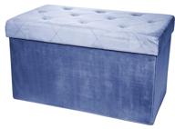 🪑 16x30 inch rectangular luxury storage ottoman with padded seat, velvet upholstered collapsible folding bench and foot rest in navy by red co. logo