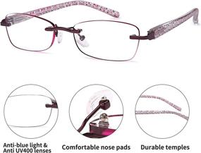 img 2 attached to 👓 Women's 3-Pack Rimless Reading Glasses: Lightweight Computer Readers with Comfort Spring Hinge Eyeglasses