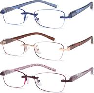 👓 women's 3-pack rimless reading glasses: lightweight computer readers with comfort spring hinge eyeglasses logo