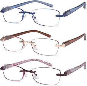 img 4 attached to 👓 Women's 3-Pack Rimless Reading Glasses: Lightweight Computer Readers with Comfort Spring Hinge Eyeglasses