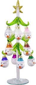 img 2 attached to 🌲 Green and White Christmas Tree Snowman Glass Figurine - 10-Inch Decorative Tabletop by Red Carpet Studios