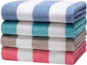 img 4 attached to 🏖️ CLOWOOD Bamboo Cotton Beach Towel - 4 Pack Fluffy Large Plush Pool Towel, 64 x 32 Inch, Mixture Cabana Striped Oversized Swimming Towel