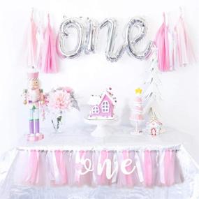 img 1 attached to ❄️ Зимняя подножка для стульчика Alderland Snow High Chair Tutu - очаровательный зимний баннер для памятных фотографий первого дня рождения и воспоминаний о зимнем волшебстве. (Снежинка)