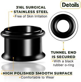 img 2 attached to 🎧 Premium 316L Surgical Steel Black Anodized Single Flared Piercing Jewelry for Ear - Stylish Tunnel O-ring Earring Lobe Stretcher Plug