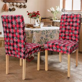 img 3 attached to QLEKEY 4-Pack Christmas Chair Covers – Removable Stretch Slipcovers with Printed Snowflake and Buffalo Plaid – Washable Spandex Seat Protectors Set for Dining Room, Home, Kitchen, Party