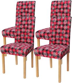 img 4 attached to QLEKEY 4-Pack Christmas Chair Covers – Removable Stretch Slipcovers with Printed Snowflake and Buffalo Plaid – Washable Spandex Seat Protectors Set for Dining Room, Home, Kitchen, Party