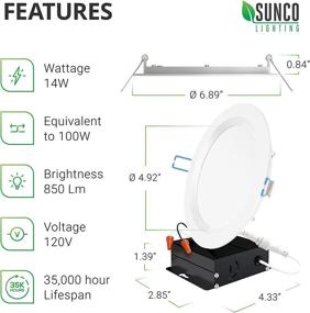 img 3 attached to 💡 Sunco Lighting 6-дюймовые светодиодные встраиваемые потолочные светильники, тонкие, холодный белый (4000К), диммируемые 14Вт=100Вт, 850 люмен, алюминиевый корпус, класс защиты IP65, бесбоксовый дизайн - сертифицированы ETL и Energy Star, 12 штук в упаковке