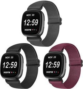 img 4 attached to 🔗 Регулируемые нейлоновые петлевые ремешки для Fitbit Versa 3/Sense - растяжимый сменный спортивный ремешок-браслет, эластичный и совместимый для женщин и мужчин