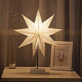img 1 attached to Modern Retro Minimalist Led Desk Lamp with Paper Star Wood Lampshade - Day-up Nordic Design for Bedside Living Room Table Lamps
