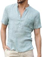 👔 classic mens linen cotton henley shirt: perfect addition to your stylish wardrobe logo