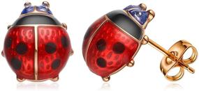 img 4 attached to Adorable Petite Red Ladybug Black Spots Costume Earrings: 925 Sterling Silver Rose Gold Beetle Studs - Perfect Ladybird Jewelry for Halloween Party Accessories - Women, Girls, and Kids