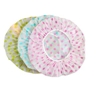img 4 attached to Waterproof EVA Plastic Shower Cap Set of 6, Elastic and Reusable Bathing Hair Cap, Beauty Salon Spa Shower Caps with Lace Elastic Band, Flower Print Hat for Environmental Hair Protection and Bathing