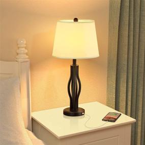 img 1 attached to 🔌 Set of 2 USB Table Lamps - White Modern Table Lamps with USB Ports for Living Room - 25 Inch Desk Lamp Nightstand Lamp for Bedroom and End Table
