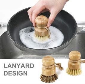 img 1 attached to 🧽 Multipurpose Bamboo Dish Scrub Set with Ceramic Soap Dispenser - Ideal for Cleaning Pans, Vegetables, and Bathrooms