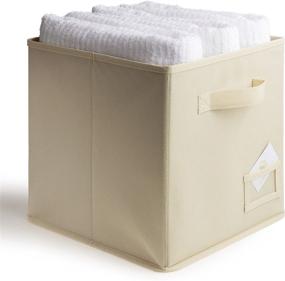 img 3 attached to Safari Foldables 2-Handle Fabric Storage Cube Closet Organizer in Cream Beige - Pack of 6