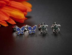 img 3 attached to 🐢 ORAZIO 2 Pairs Stainless Steel Turtle Earrings for Girls Women, Silver Tone Butterfly Stud Earrings with Screwback