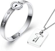 💑 his and hers love heart key lock bangle bracelet with tag pendant necklace set in a gift box logo