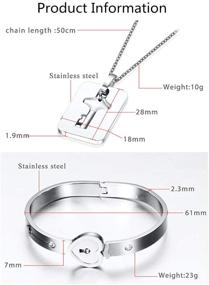 img 3 attached to 💑 His and Hers Love Heart Key Lock Bangle Bracelet with Tag Pendant Necklace Set in a Gift Box