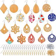 🔖 296-piece unfinished wooden dangle earring set | 48 blank wooden pendants teardrop earrings with hooks | 200 jump rings for diy earrings | 10 styles | dark wood color logo