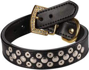 img 3 attached to LOVPE Luxury Gold Rhinestone Buckle Dog Collar with Soft Leather, Mushrooms Rivet, and Gold Spikes - Studded Personalized Collar for Small, Medium, Large Dog Breeds like Pit Bulls