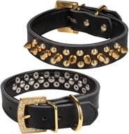 lovpe luxury gold rhinestone buckle dog collar with soft leather, mushrooms rivet, and gold spikes - studded personalized collar for small, medium, large dog breeds like pit bulls logo