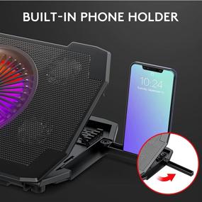 img 1 attached to Enhance Gaming Performance with Havit RGB Laptop Cooling Pad: 5 Fans, Phone Stand, and 6 Adjustable Heights for 13-17.3 Inch Laptops