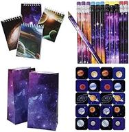 🚀 3 dozen (36) galaxy - outer space party favors - pencils, mini notebooks & goody bags - bonus planet stickers - science, solar system classroom rewards logo