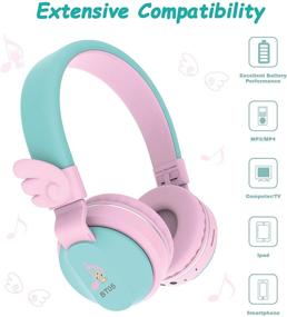 img 2 attached to Riwbox BT05 Bluetooth Kids Headphones Wireless Foldable Headset Over Ear With Volume Limited And Mic/TF Card Compatible For IPad/IPhone/Tablet (Pink&Amp
