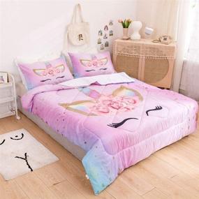 img 3 attached to 🦄 ADASMILE Unicorn Bedding Set – 3 Piece Flower Girl Comforter, Twin Size (68"x 86") – Cartoon Pink Unicorn Bed Set – Cute Unicorn Comforter Sets for Kids and Girls with 2 Pillowcases