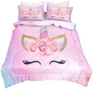 🦄 adasmile unicorn bedding set – 3 piece flower girl comforter, twin size (68"x 86") – cartoon pink unicorn bed set – cute unicorn comforter sets for kids and girls with 2 pillowcases logo