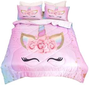 img 4 attached to 🦄 ADASMILE Unicorn Bedding Set – 3 Piece Flower Girl Comforter, Twin Size (68"x 86") – Cartoon Pink Unicorn Bed Set – Cute Unicorn Comforter Sets for Kids and Girls with 2 Pillowcases