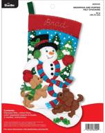 🐶 bucilla felt applique christmas stocking kit, 18" - snowman and puppies: create your own festive stocking! logo