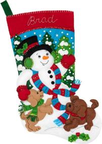 img 3 attached to 🐶 Bucilla Felt Applique Christmas Stocking Kit, 18" - Snowman and Puppies: Create Your Own Festive Stocking!