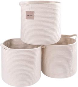 img 4 attached to 📦 13x13 Inch Cube Storage Baskets Bins for Cube Shelf Organizer Bookcases, Durable and Stylish Woven Cotton Baskets for Nursery Home Organizing, Set of 3, Off White, 12.6x12.6 Inch Round