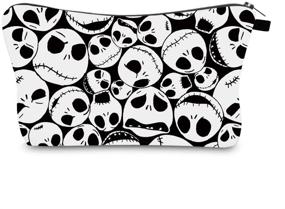 img 3 attached to 💄 Roomy Nightmare Before Christmas Pattern Cosmetic Bag for Women - Adorable Makeup Bags for Travel, Toiletries & Accessories Organization