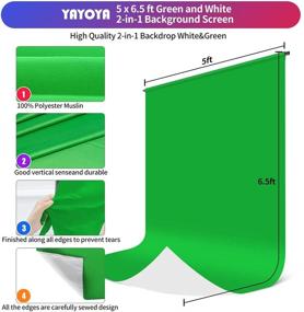 img 1 attached to 📸 YAYOYA Комплект для стенда фоновых экранов, бело-зеленый - 2-в-1 обратимый хромакей-экран зеленого цвета и фон белого цвета (5x6,5 футов) + Портативный стенд поддержки фона в форме Т - идеально подходит для прямого эфира и съемки портретов.