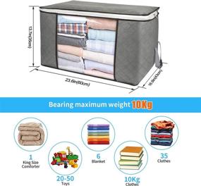 img 3 attached to 👚 Txtsegose Large Capacity Clothes Storage Bag - Organizer with Clear Window, Reinforced Handle, Foldable Containers - 3 Pack, Gray